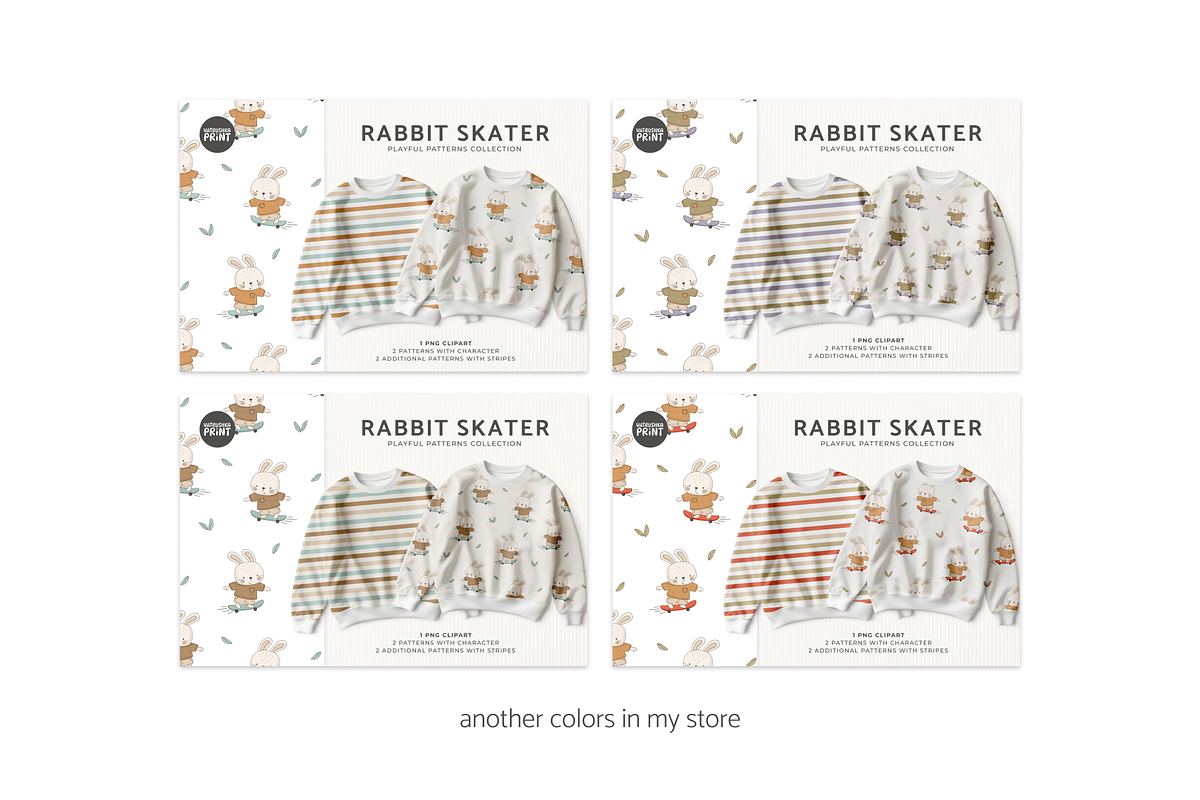 Rabbit skater seamless patterns, a Pattern Graphic by vatrushkaprint_store (Photo 4 of 4)