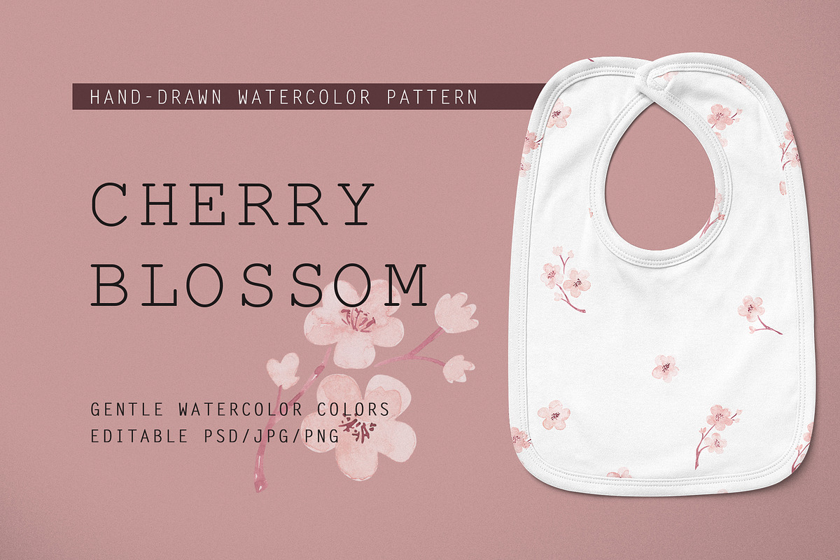Cherry Blossom - Watercolor Pattern, a Pattern Graphic by Yashroom (Photo 1 of 2)