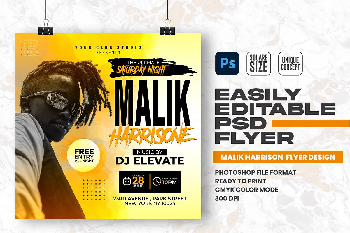 DJ Party PSD Flyer Design, a Flyer Template by Shajib Shikder (Photo 1 of 2)