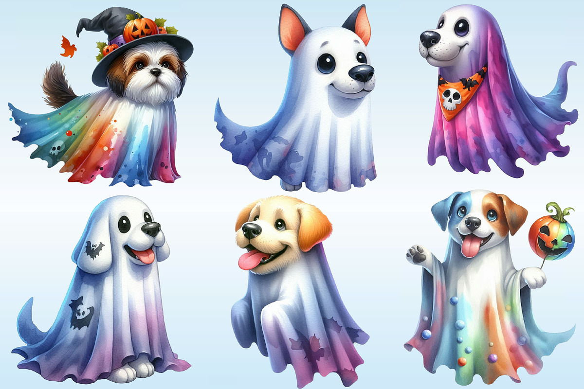 Halloween Ghost Dog Clipart Bundle, a Graphic by CitraGraphics