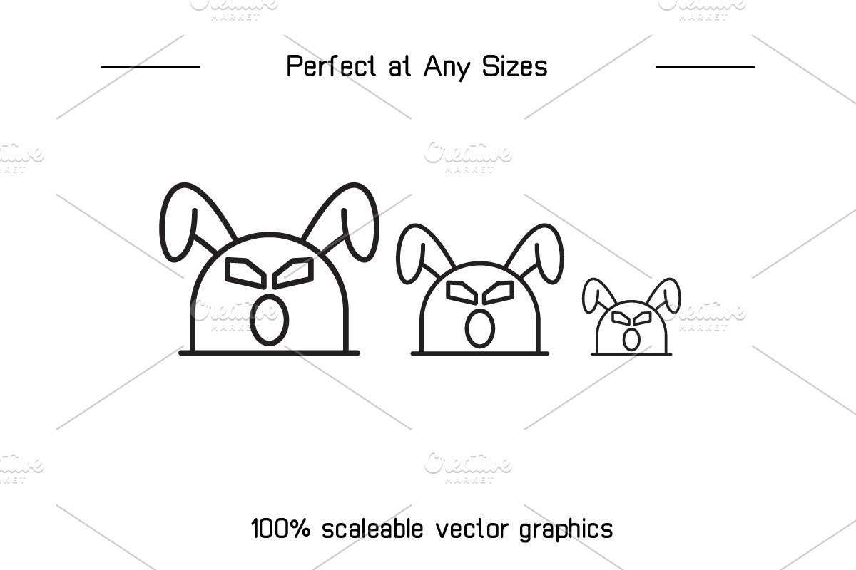 Cute Rabbit Emoticons Illustrations, an Outline Icon by Designfour (Photo 7 of 7)
