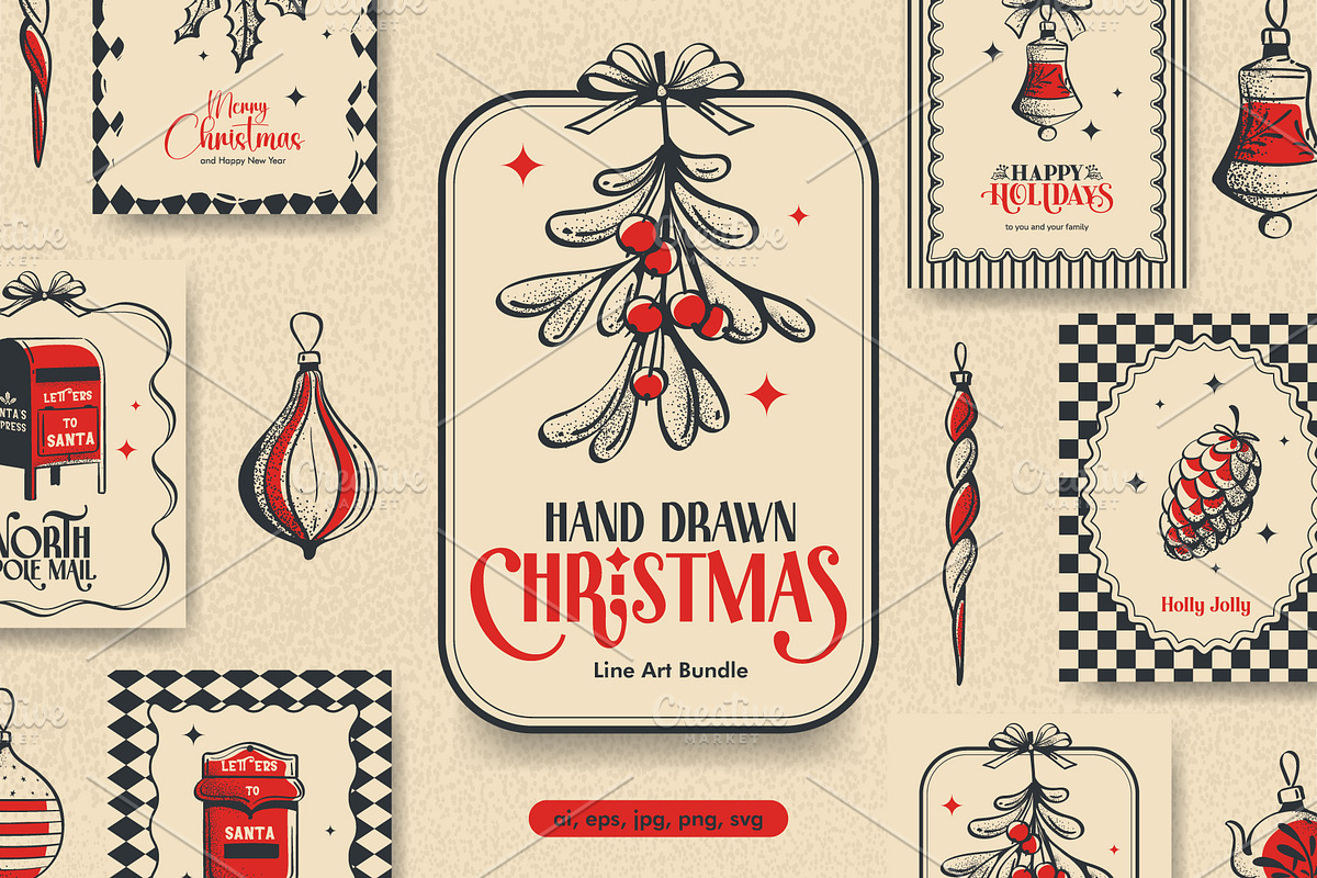 Hand Drawn Christmas Line Art Bundle, a Seasonal Illustration by Nearbirds (Photo 1 of 11)