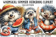 Whimsical Summer Hedgehog Clipart, an Illustration by OK Design (Thumbnail 1 of 6)
