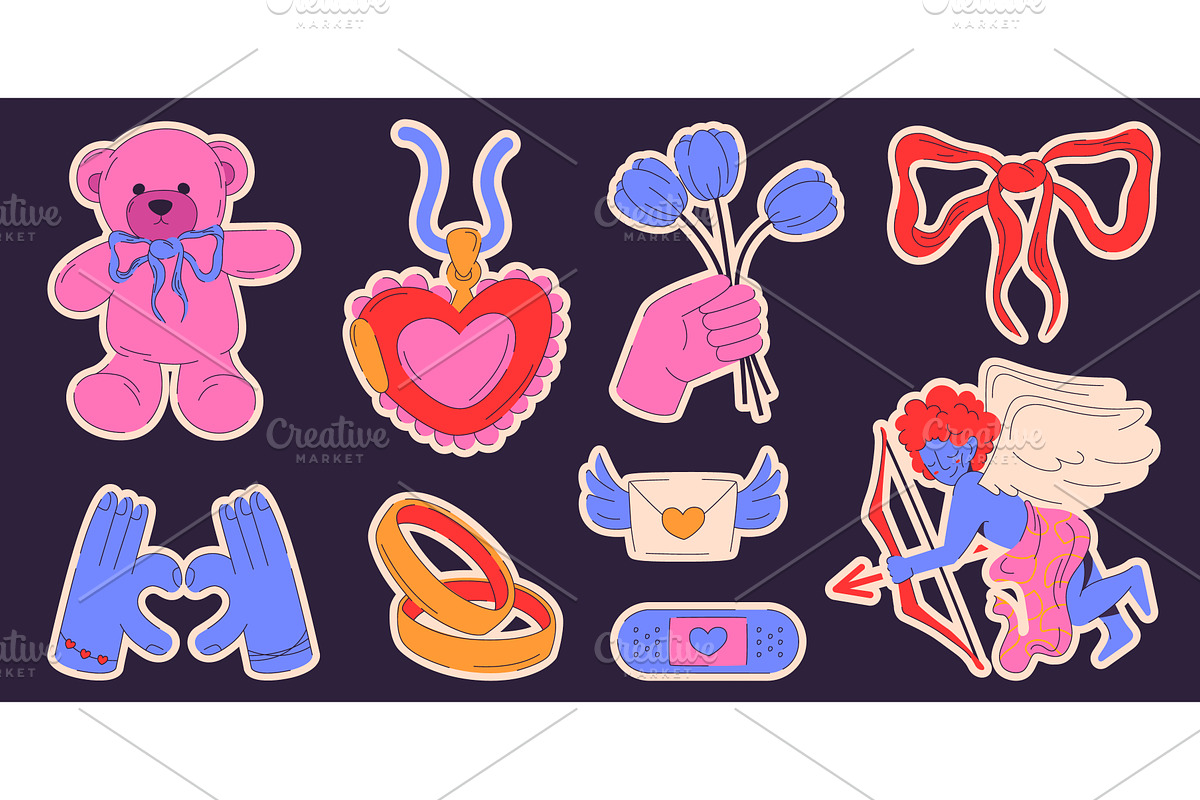 Groovy love and romance stickers, an Object Illustration by art PVP - market