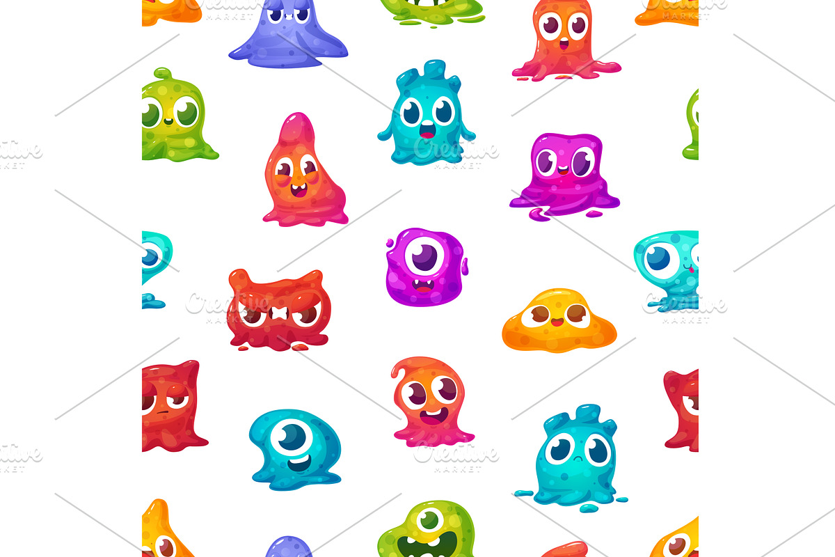Cartoon slimy monsters seamless, an Illustration by LadadikArt