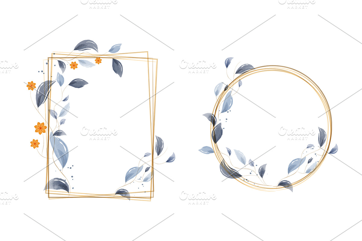 Watercolor frames with delicate gold, an Illustration by okskukuruza