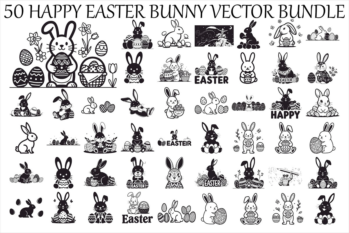 Happy Easter Bunny Vector Bundle, an Illustration by jahid234 (Photo 1 of 51)
