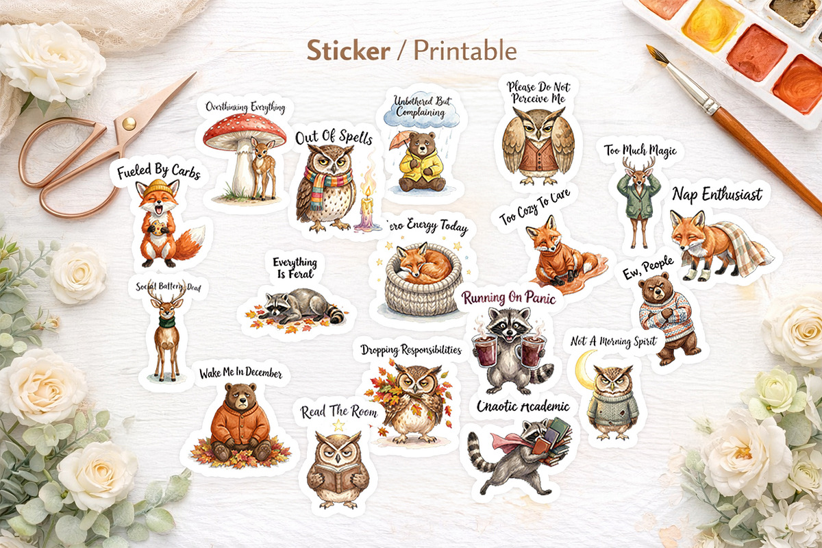 Grumpy Woodland Hygge Sublimation, a Decorative Illustration by Artnoy (Photo 7 of 18)