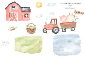 FARM ANIMALS. Watercolor