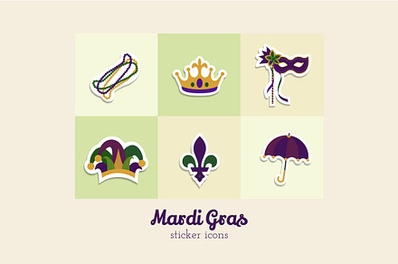 Mardi Gras Flat Sticker Icons