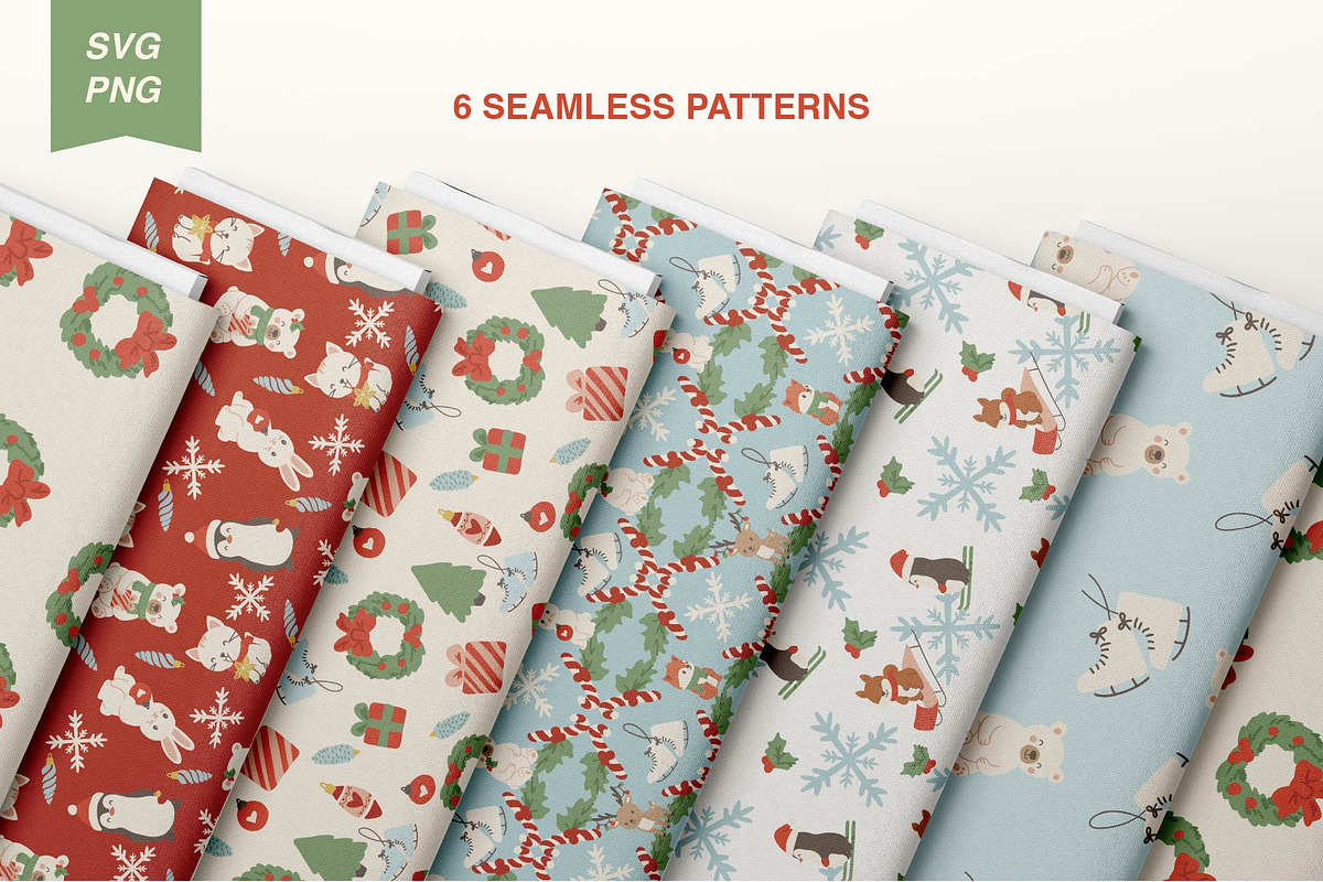 Christmas Animal Clipart & Patterns, an Animal Illustration by MayBay Studio (Photo 4 of 5)