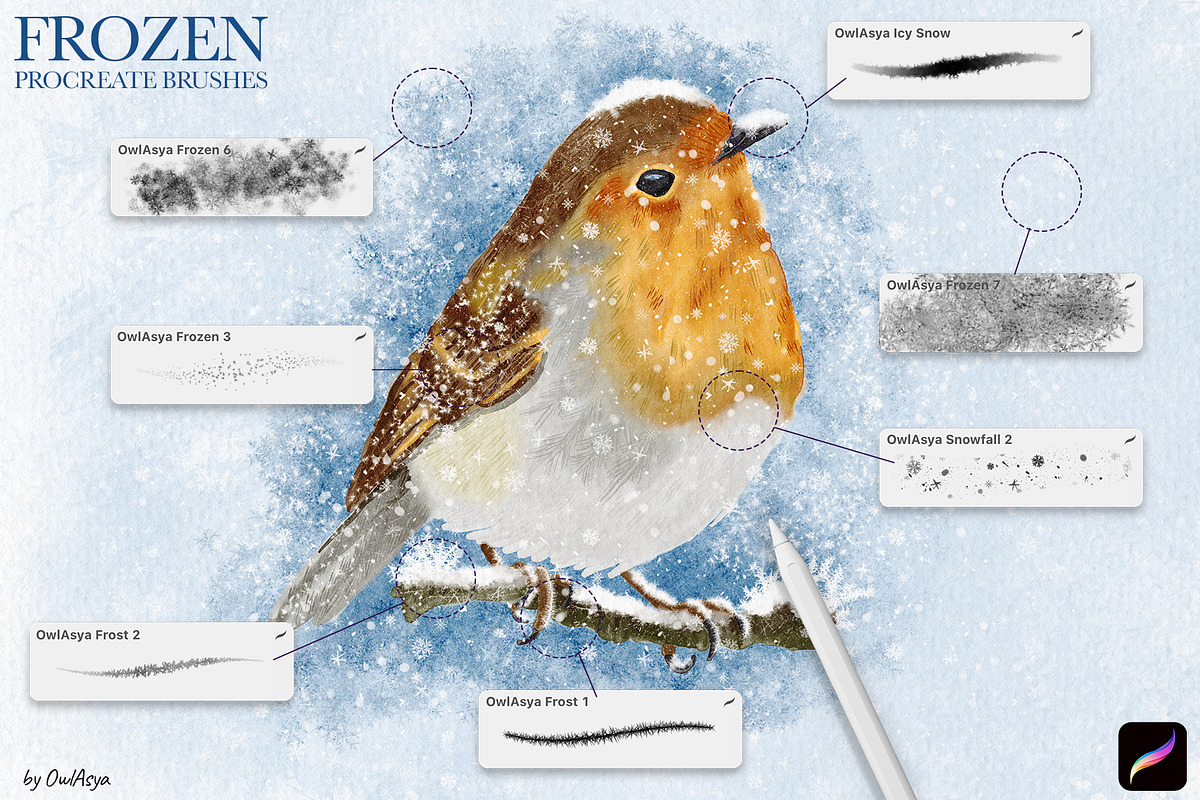 Frozen Procreate Brushes Collection, a Brush Add-On by owlasya (Photo 2 of 5)