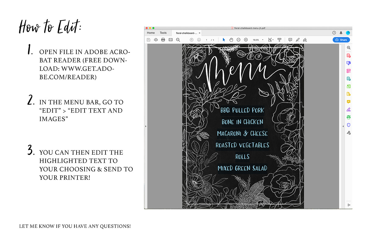 Floral Chalkboard Menu, an Invitation Template by jennyhighsmith (Photo 3 of 3)