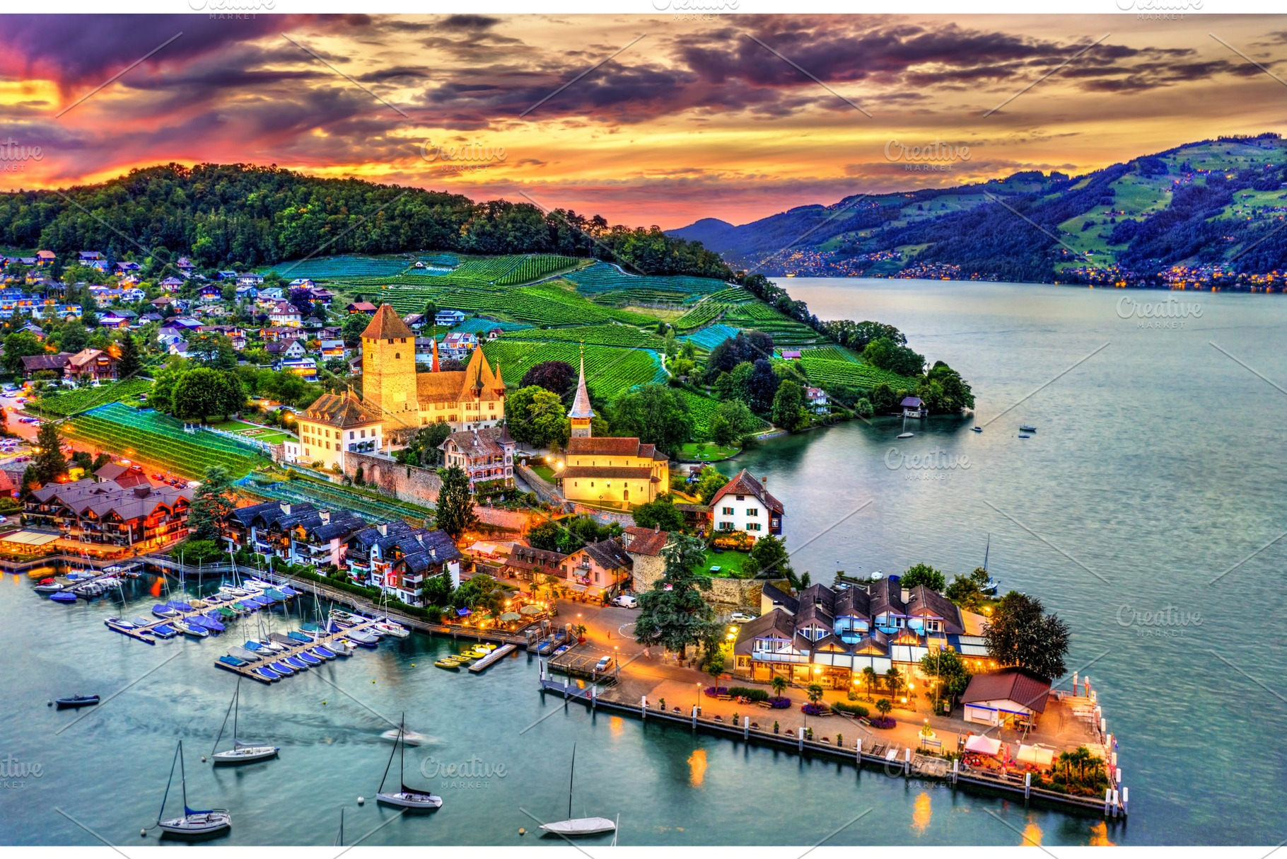 Spiez castle on lake thun in stock photo containing switzerland and castle, an Architecture Photo by Leonid Andronov