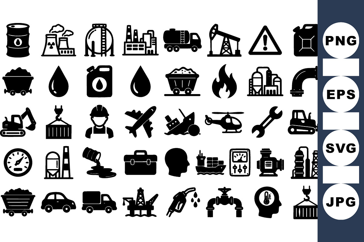 Industrial Oil And Energy Icons Set, an Illustration by designvectx (Photo 1 of 3)