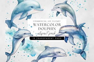 Watercolor Dolphin Clipart PNG, a Decorative Illustration by illuztrate