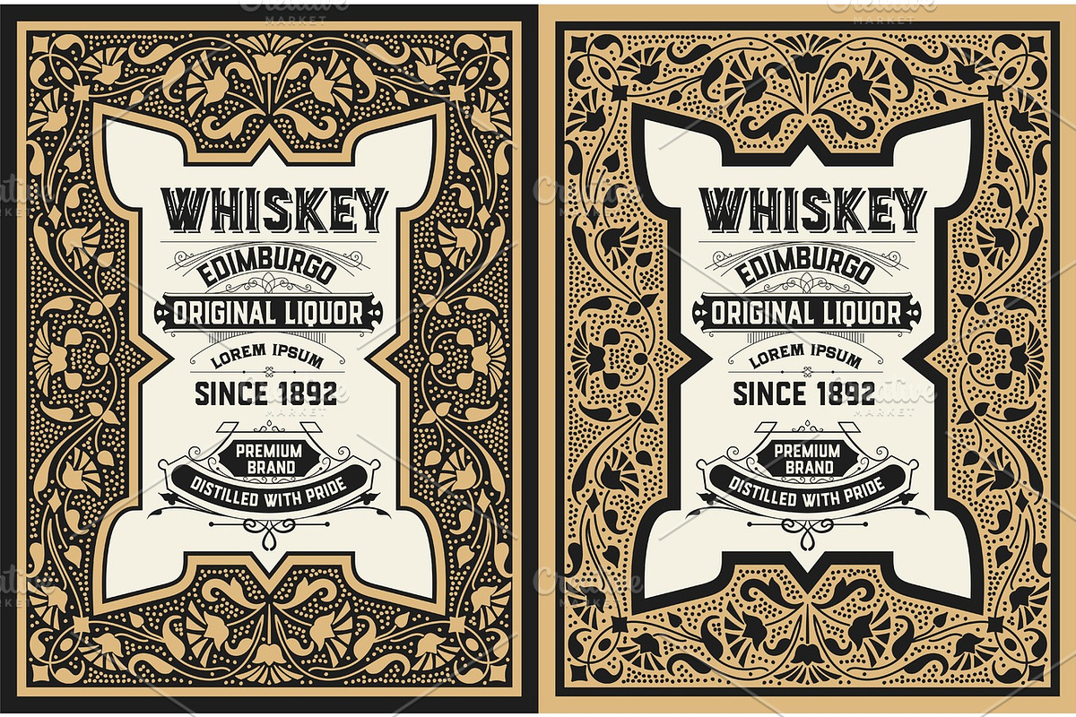 Whiskey label design, a Decorative Illustration by OneVectorStock