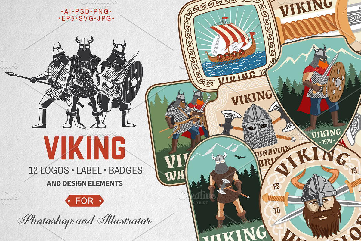 Viking warrior logos, badges, a Branding & Logo Template by sivVector (Photo 1 of 2)