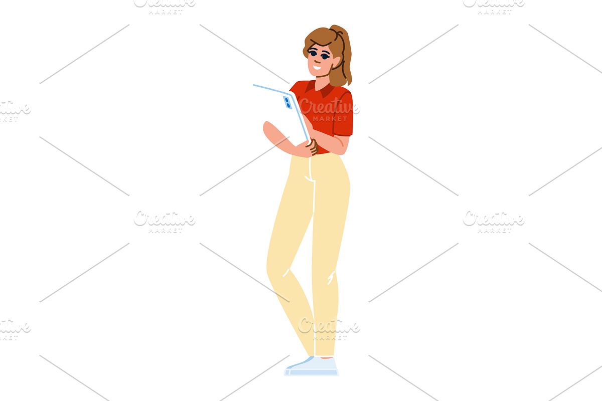 Young woman holding tablet and, a Technology Illustration by pikepicture