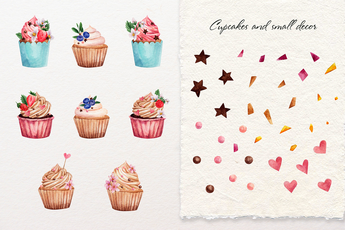 Cakes. Sweet watercolor clipart, a Decorative Illustration by a_ptichkina (Photo 7 of 11)