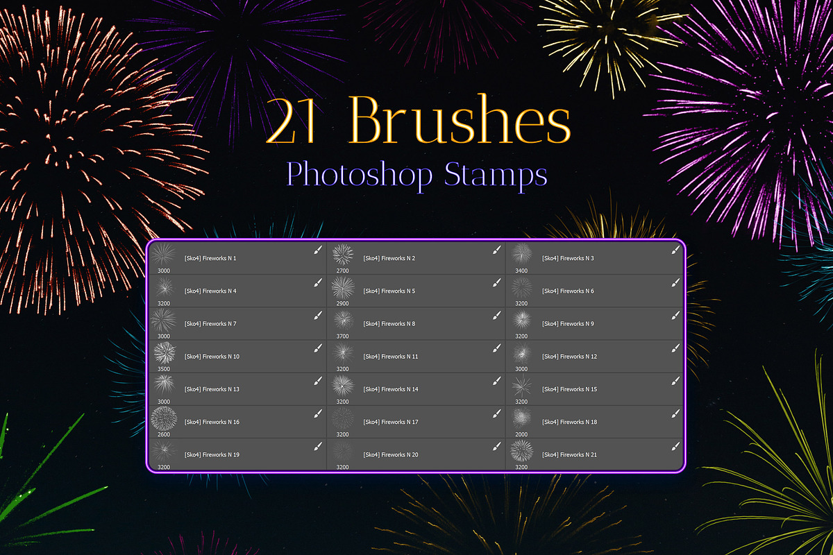 Fireworks Stamps Photoshop Brushes, a Brush Add-On by Andrew Skoch Design (Photo 2 of 2)