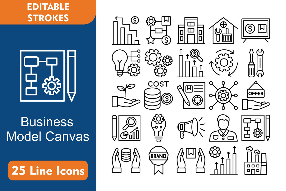 Business Model Canvas 25 Line Icons, an Icon by Pexelpy