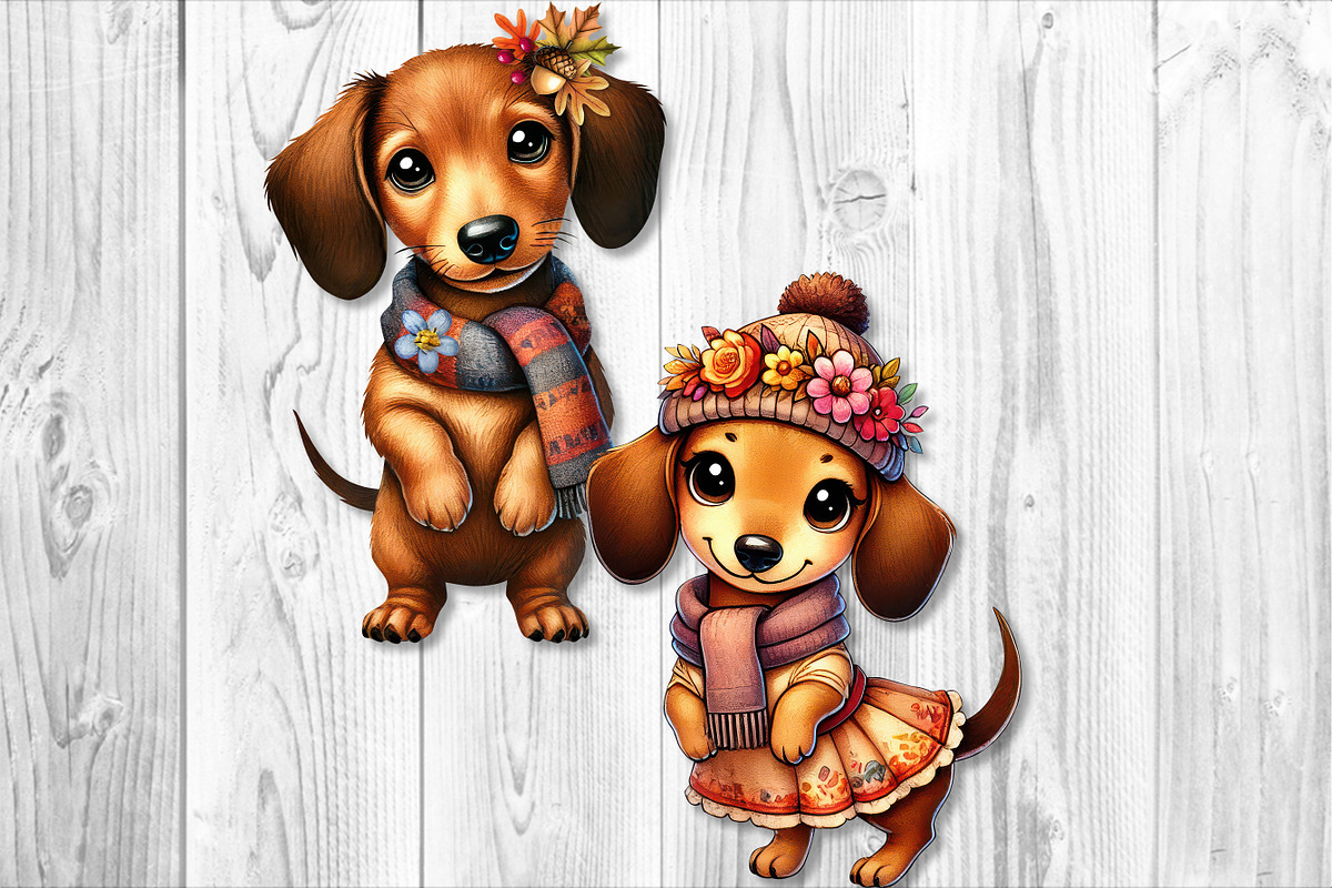 Cute Autumn Dachshund Clipart Set, a Seasonal Illustration by V Design Creator (Photo 8 of 9)