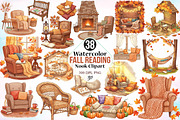 Watercolor Fall Reading Nook Clipart, an Illustration by Canvas Craft (Thumbnail 1 of 4)