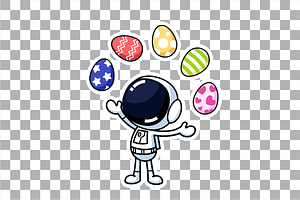 Cute Astronaut Juggling Easter Eggs