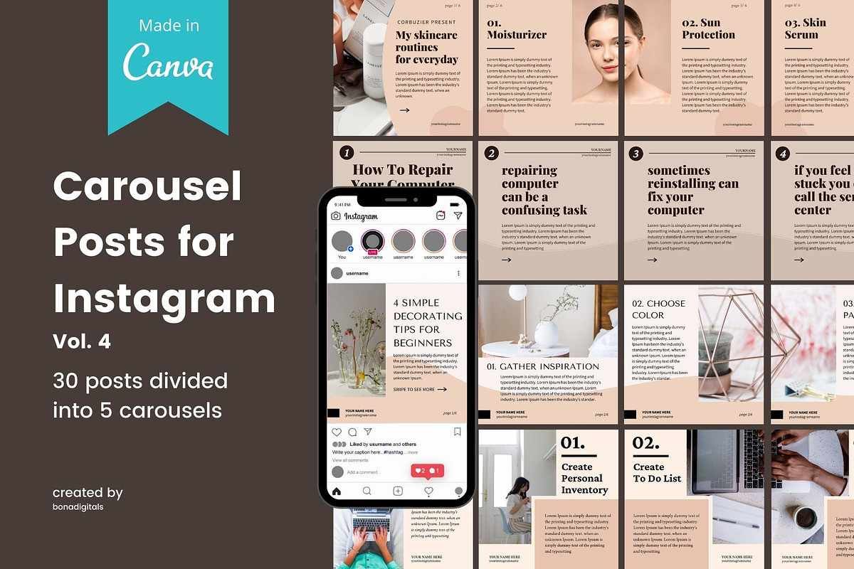Instagram Carousel Vol. 4 | CANVA, a Social Media Template by bonadigitals (Photo 1 of 7)