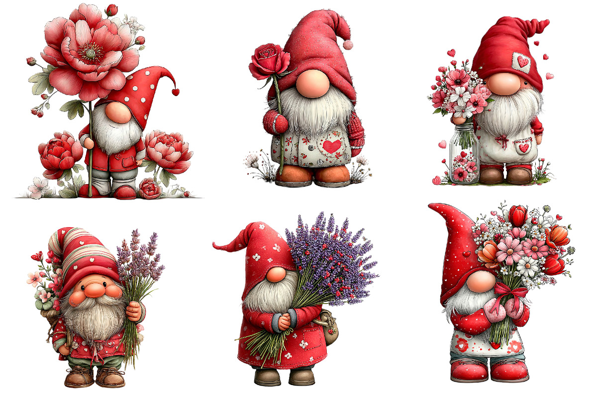 Valentine Gnome with Flowers Clipart, an Illustration by Dream Creation (Photo 5 of 8)
