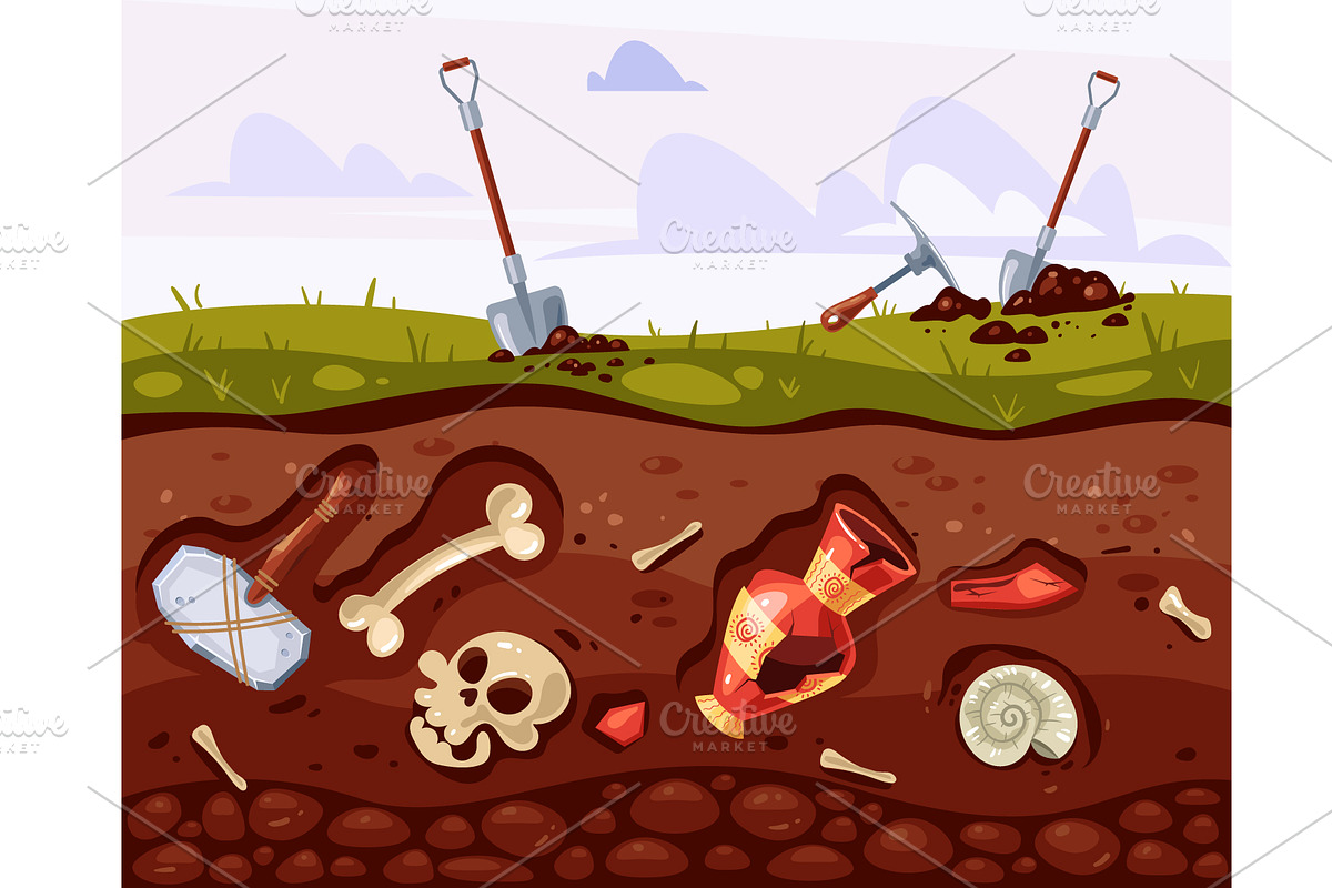Archaeological excavation fossil, an Illustration by PrettyVectors (Photo 1 of 2)