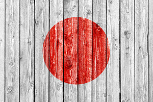 National flag of Japan on old wood, an Abstract Photo by BOOCYS
