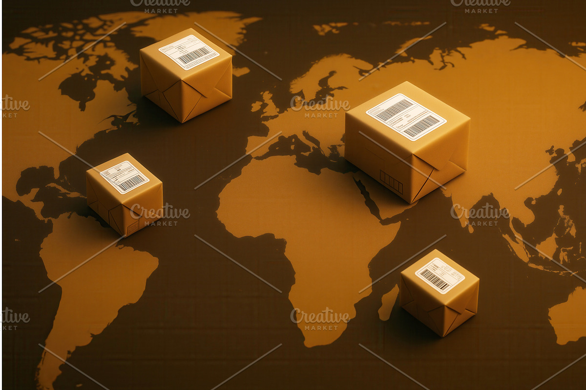 Multiple cardboard boxes with, a Transportation Illustration by Sergey Kotenev