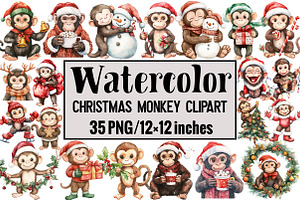 Christmas Monkey Clipart, an Illustration by Design Market