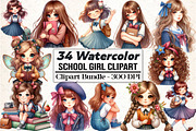 Whimsical School Girl Clipart PNG, an Illustration by DreamCafeArt (Thumbnail 1 of 5)