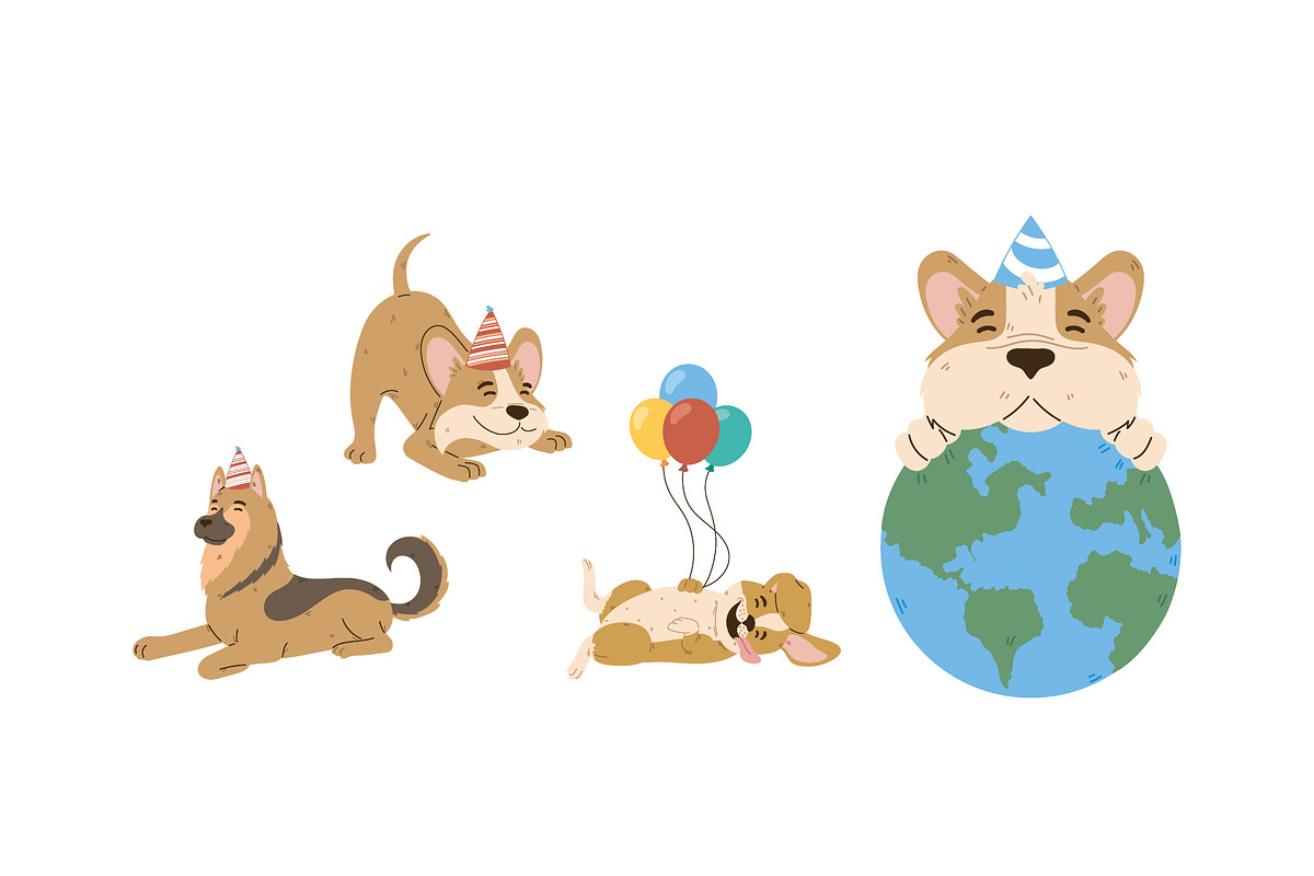 Cute Birthday Dogs Illustration Set preview 3