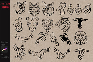 Tribal Tattoo Pack Stamp Animals Art