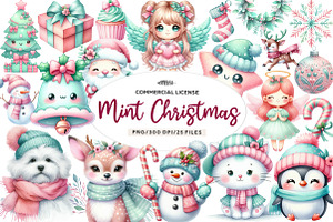 Kawaii Pink Mint Christmas Clipart, an Illustration by CreationArt