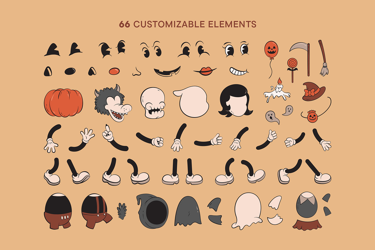 Halloween Character Creator Kit, a Seasonal Illustration by DesignerCandies