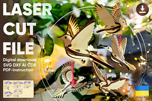 Set of 5 Bird Ornaments - Laser Cut, an Object Graphic by VectorPainter