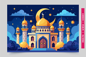Mosque night with trees sky, an Illustration by Tanuart