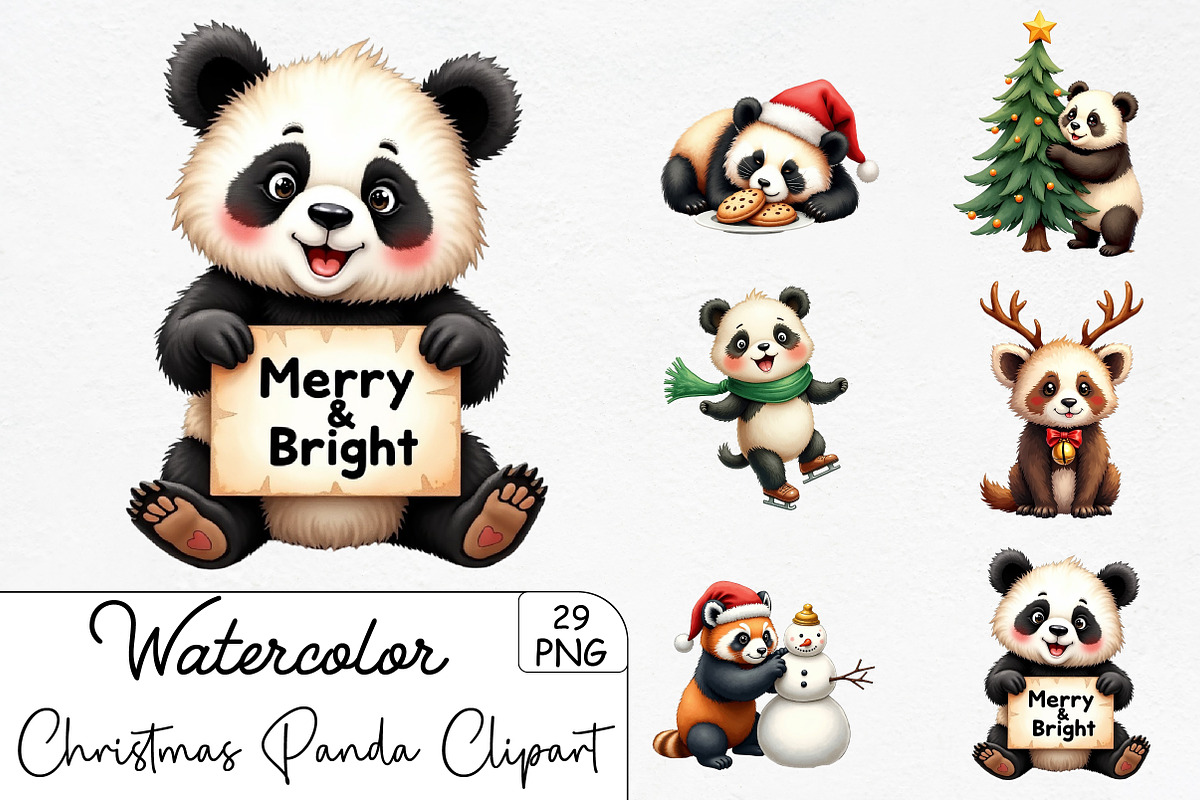 Christmas Panda Sublimation Clipart, an Illustration by CrexoraLab (Photo 1 of 5)