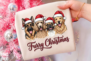 Furry Christmas Dogs Clipart PNG Art