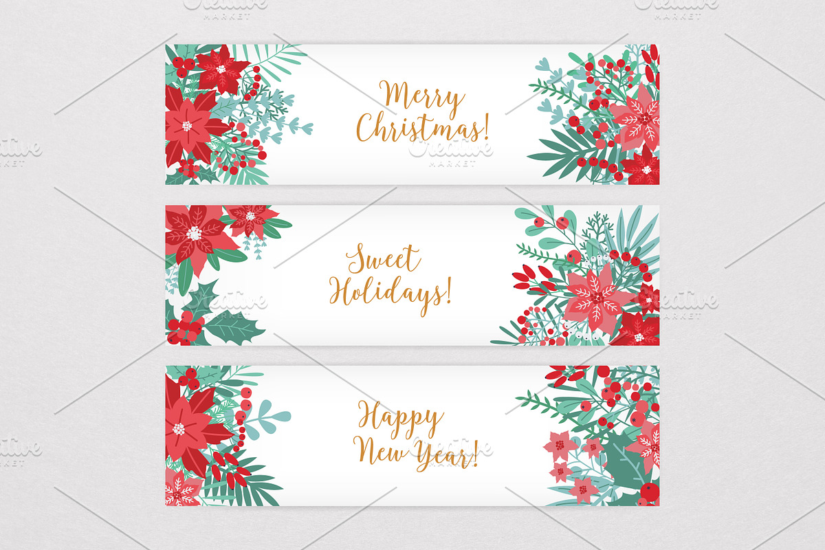 Floral Christmas cards set, a Decorative Illustration by Good Studio (Photo 4 of 9)