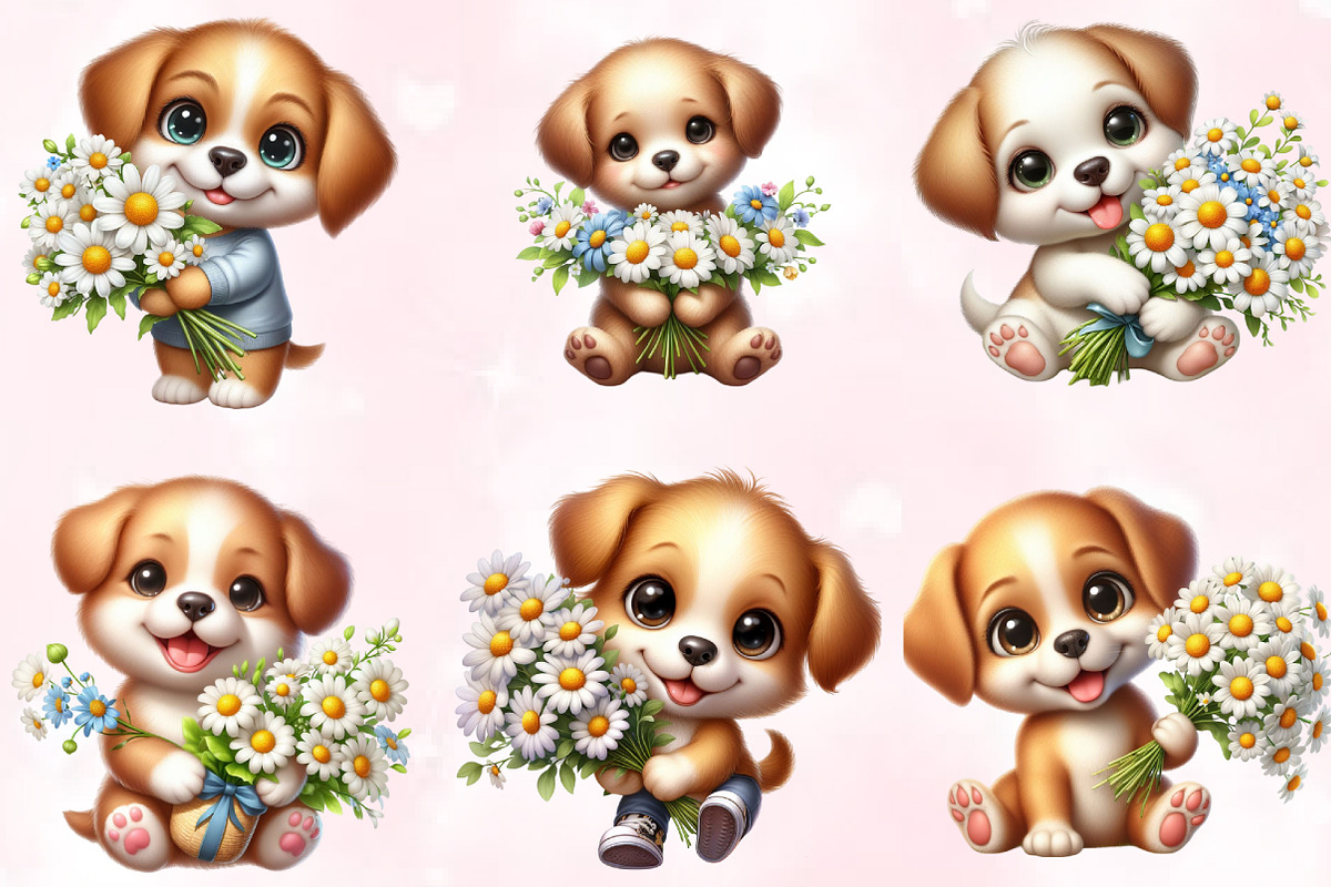 Cute Puppy Daisy Flower Clipart, an Animal Illustration by Craft Nest (Photo 2 of 5)