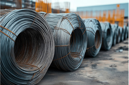 Large coils of steel wire stacked on, an Industrial Photo by Sergey Kotenev