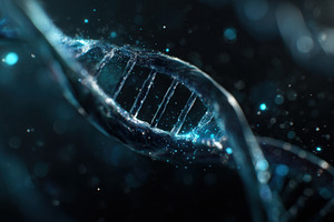 DNA strand on dark backdrop, a Photo by Beautiful things
