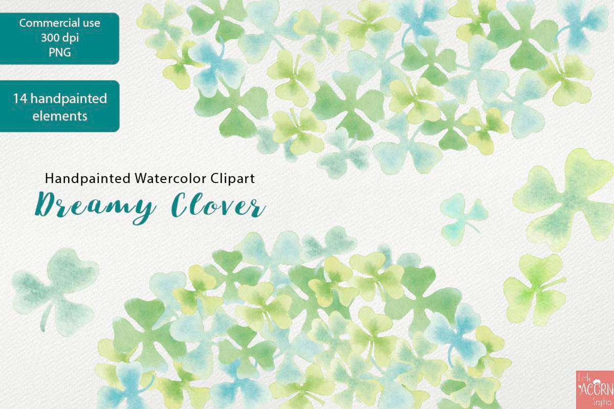 Watercolor Clipart Dreamy Clover PNG, an Illustration by LittleAcornGraphics (Photo 1 of 5)
