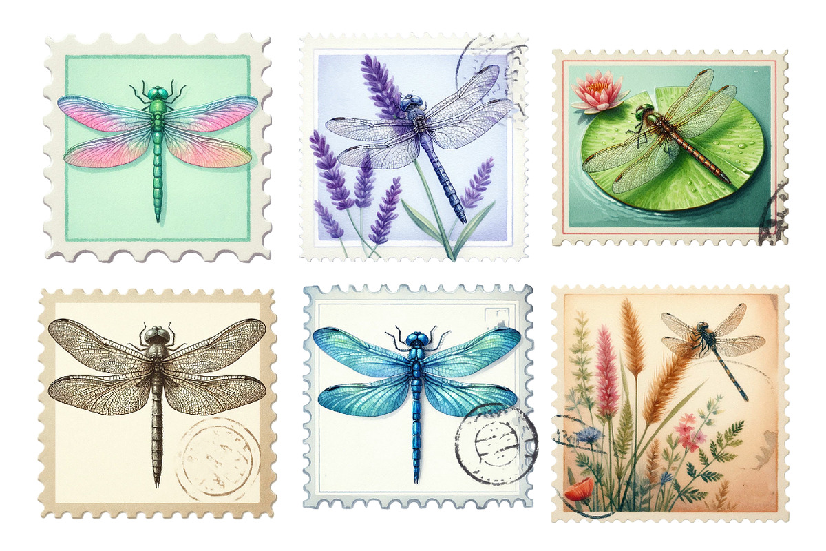 Dragonfly Postage Stamps Clipart, an Illustration by Daily.Designs (Photo 5 of 5)